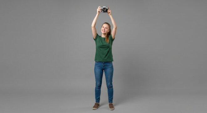 Young Woman Capturing Memories With A Vintage Camera