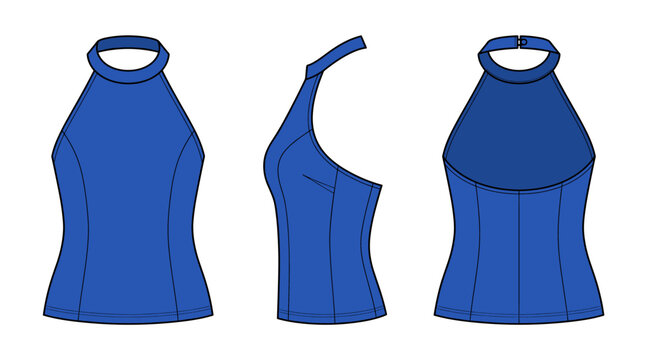 Halter top with front side and back views apparel mockup template vector illustration