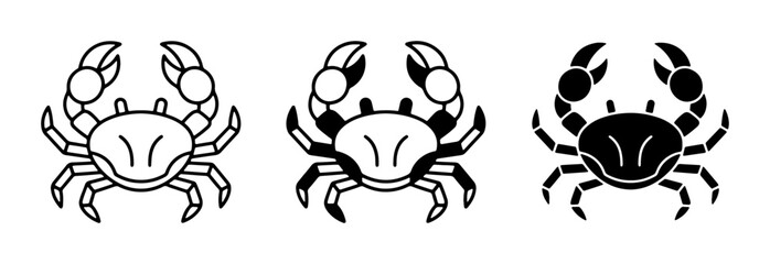 Obraz premium Crab Icons Set, Marine Life Vector Graphics, Seafood Symbol Collection, Zodiac Cancer Sign