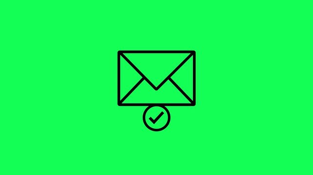 Mail box with check mark animation on green background. Email box and check mark verified icon. Mail envelope and check mark icon for successful e-mail delivery, email delivery confirmation