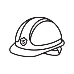 Fototapeta premium Construction hard hat outline, red minimalist design with front emblem, symbol of safety and protection in work environments