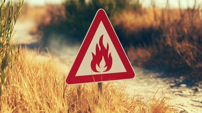 Wildfire danger sign warning in dry forest area