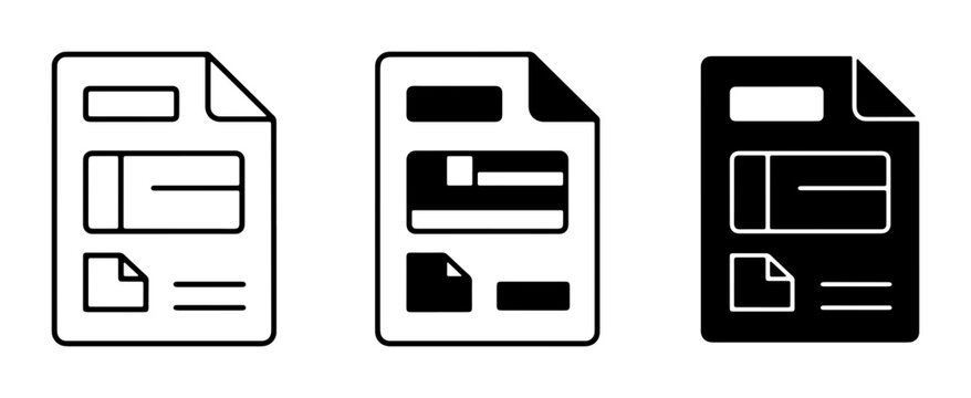 Document Icons Set: Report, Form, Invoice, Paperwork Icons in Outline and Solid Styles for Business and Legal Concepts