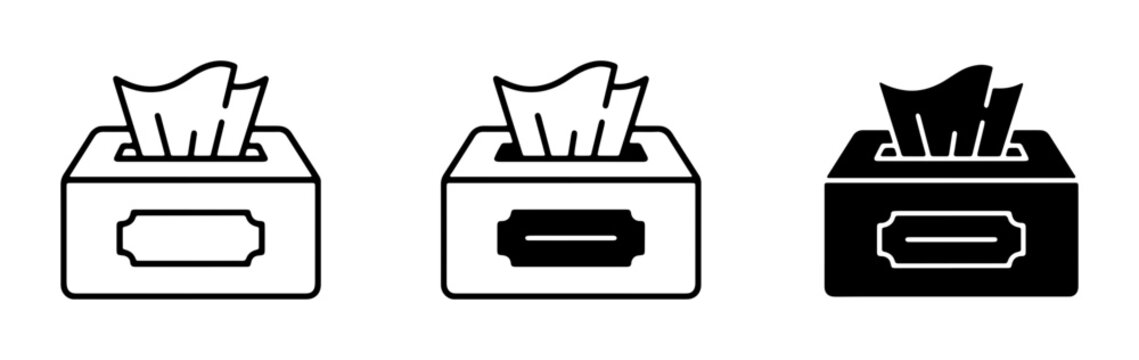 Tissue Box Icons, Facial Tissue Dispenser Vector Graphics, Kleenex Box Symbols for Healthcare and Hygiene Concepts