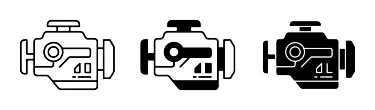 Car Engine Icons, 4L Motor Symbols, Automotive Power Unit Graphics, Mechanical Parts Vector Set