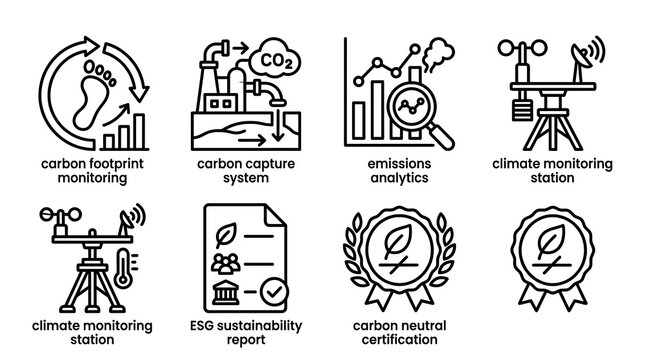 ESG and Carbon Sustainability Icons Set for Business and Environment