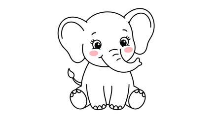 Obraz premium Baby Elephant Line Art Illustration On White Background