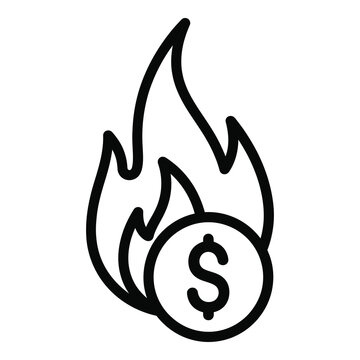 Burning dollar sign icon money fire