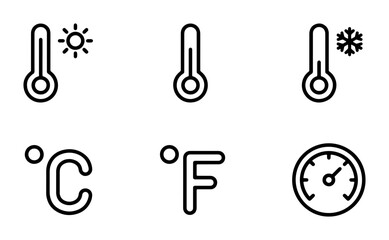 Fototapeta premium Thermometer Icons Set, Weather Measurement Symbols, Temperature Gauge Graphics, Celsius Fahrenheit Units, Climate Icons