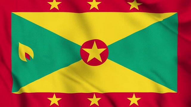 Grenada National Flag Waving in Wind with Realistic Fabric Texture, Seamless Loop Animation 4K