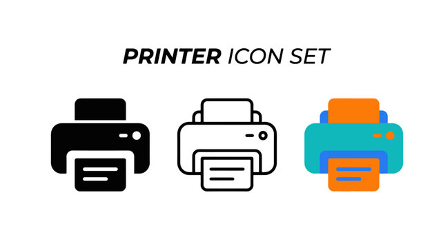 Premium Printer Icon Set &ndash; Solid, Outline and Color Variations, Modern Minimal Vector Icons for UI, App, Web and Print Design