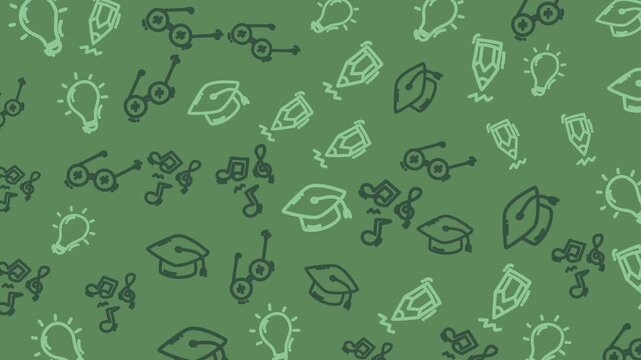 Animated Education Icons Pattern Green Background Learning Symbols Motion Graphic
