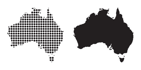 Australia continent map vector silhouette with dotted pattern and solid black shape for design use. © WAZIRALI