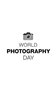 Minimalist graphic for world photography day with camera icon and bold typography