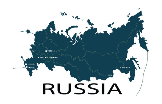 Russia map vector political country silhouette showing regions and capital cities moscow.