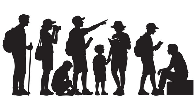 Silhouette group of people using smartphones and cameras outdoors