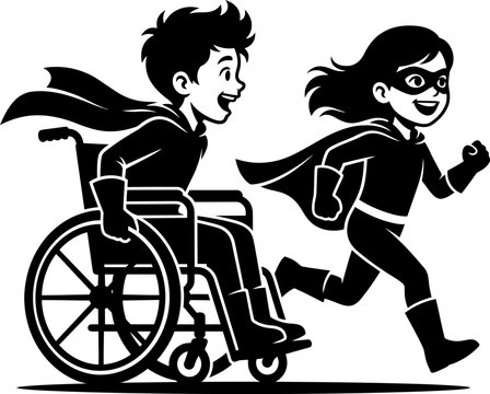 Disabled boy and girl superheroes in action together