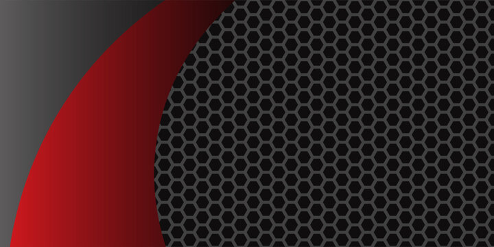 Black tech perforated banner design with red corporate waves. Vector background