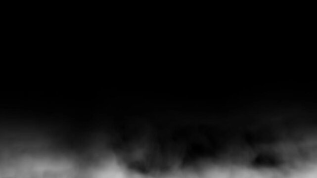 White fog smoke steam isolated on black background.