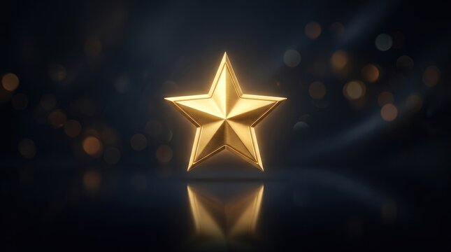 A golden star on a dark background with a blurred, bokeh effect.