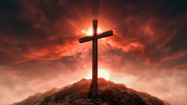 Apocalyptic Bleeding Sky Over Golgotha Crucifixion Scene