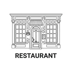 Fototapeta premium Line art illustration of a restaurant facade with detailed architectural elements on a white background architecture building line art vector