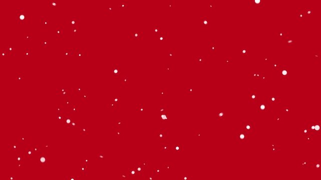 White dots fall in random zigzag paths across a vivid red background without blinking, creating a playful particle rain effect for festive overlays, transitions, intros, promos, and looping backdrops.