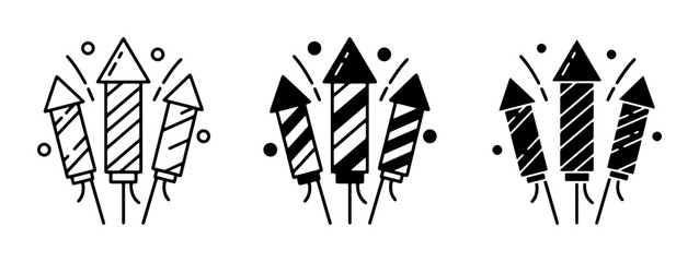 Firework Icons Set, Festive Celebration Rockets, Pyrotechnic Displays, Celebration Graphics, Party Explosions, Vector Art © Afifa