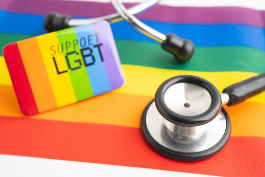 LGBT symbol, Stethoscope on rainbow flag, rights and gender equality, LGBT Pride Month in June.