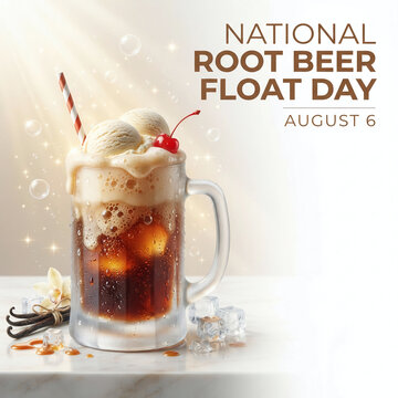 National Root Beer Float Day Banner with Ice Cream Mug and August 6 Text