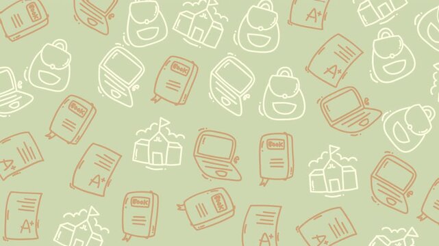 Seamless Animated School Backpacks Books Laptops and A+ Grades Pattern Background