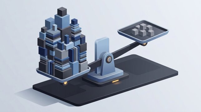Digital scale tipped by heavy data blocks in isometric risk scoring concept