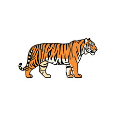 Obraz premium Vivid illustration of a majestic tiger in profile, showcasing its distinctive orange and black striped coat. A powerful wild animal graphic, perfect for nature-themed designs and emblems