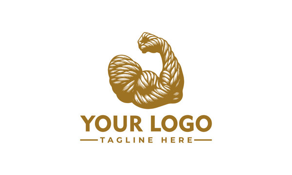 Strong muscular arm made of braided rope for fitness and power logo illustration
