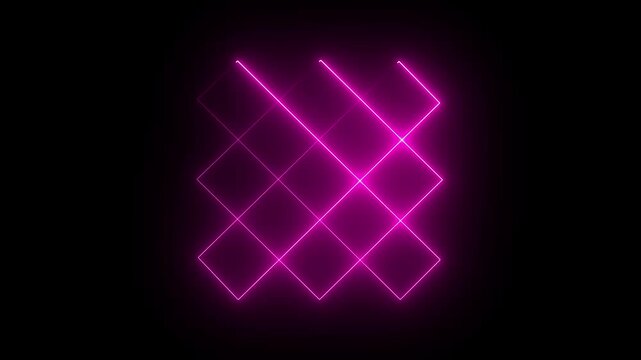 Rectangle picture frame icon animation glowing neon pink color screen round display box rotation retro movement seamless Glowing square neon line animation on black background.4k animation video.