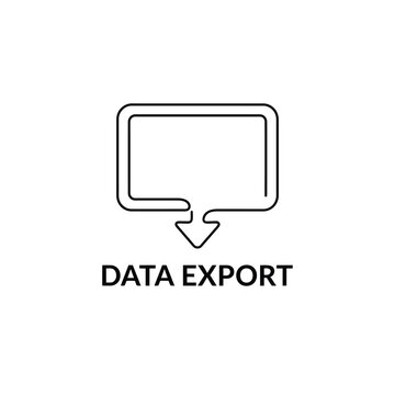Data export icon featuring a rectangular screen with an arrow pointing downwards on a white background transfer file information