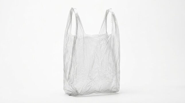 Empty transparent plastic shopping bag isolated on white background