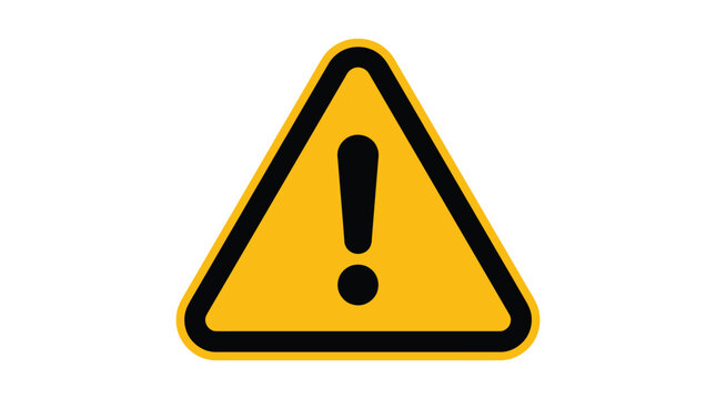 Warning sign vector graphic illustration featuring a bold black exclamation mark centered inside a bright yellow equilateral triangular frame background