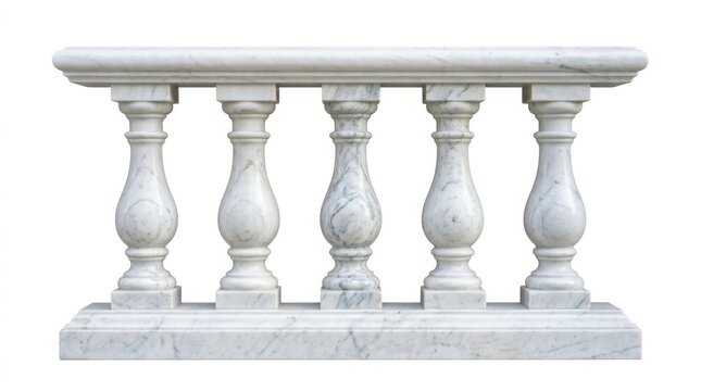 Classical white marble balustrade isolated on white background
