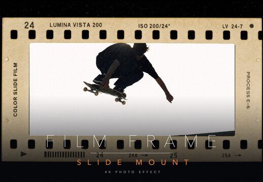 Film Frame Photo Effect Template - Retro 35mm Analog Slide Mount Film Border Vintage Negative Frame Mockup