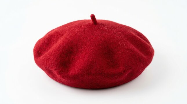 Red wool beret isolated on white background
