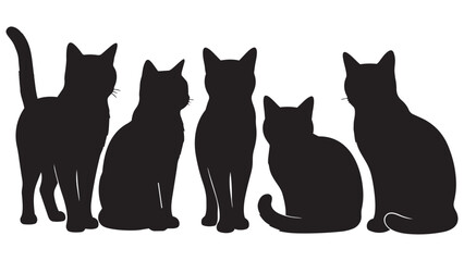 Five black cats sitting side by side in a row © Robi