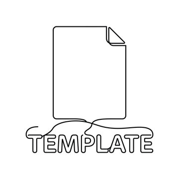 Line drawing of a document template with the word template written below on a white background line art illustration vector