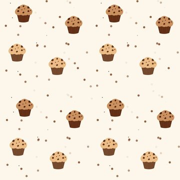 Cute Chocolate Muffin Seamless Pattern | Bakery Dessert Background