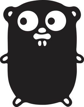 A minimalist black and white vector illustration of the iconic Go programming language mascot, the gopher.
