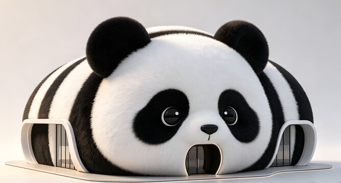 Adorable stylized black and white panda head illustration or design element. Cute cartoon-style animal graphic with stripe patterns on a clean background.