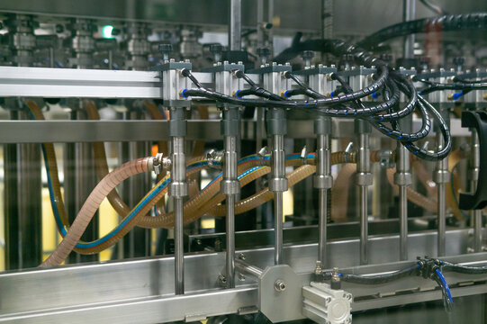 Modern automated production line in a factory. Food industry. Industrial background