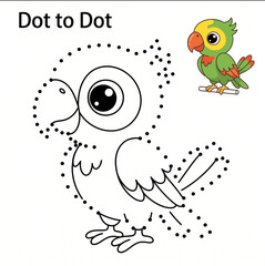 Cartoon parrot dot-to-dot activity sheet for children  