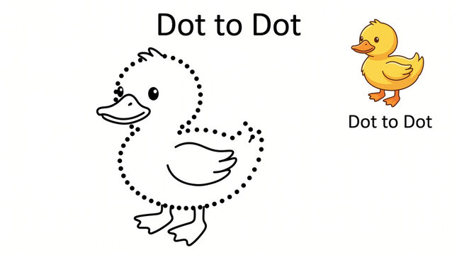 Dot to dot coloring page featuring a cute duck illustration  