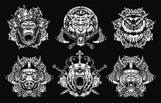 Wild animal designs in black